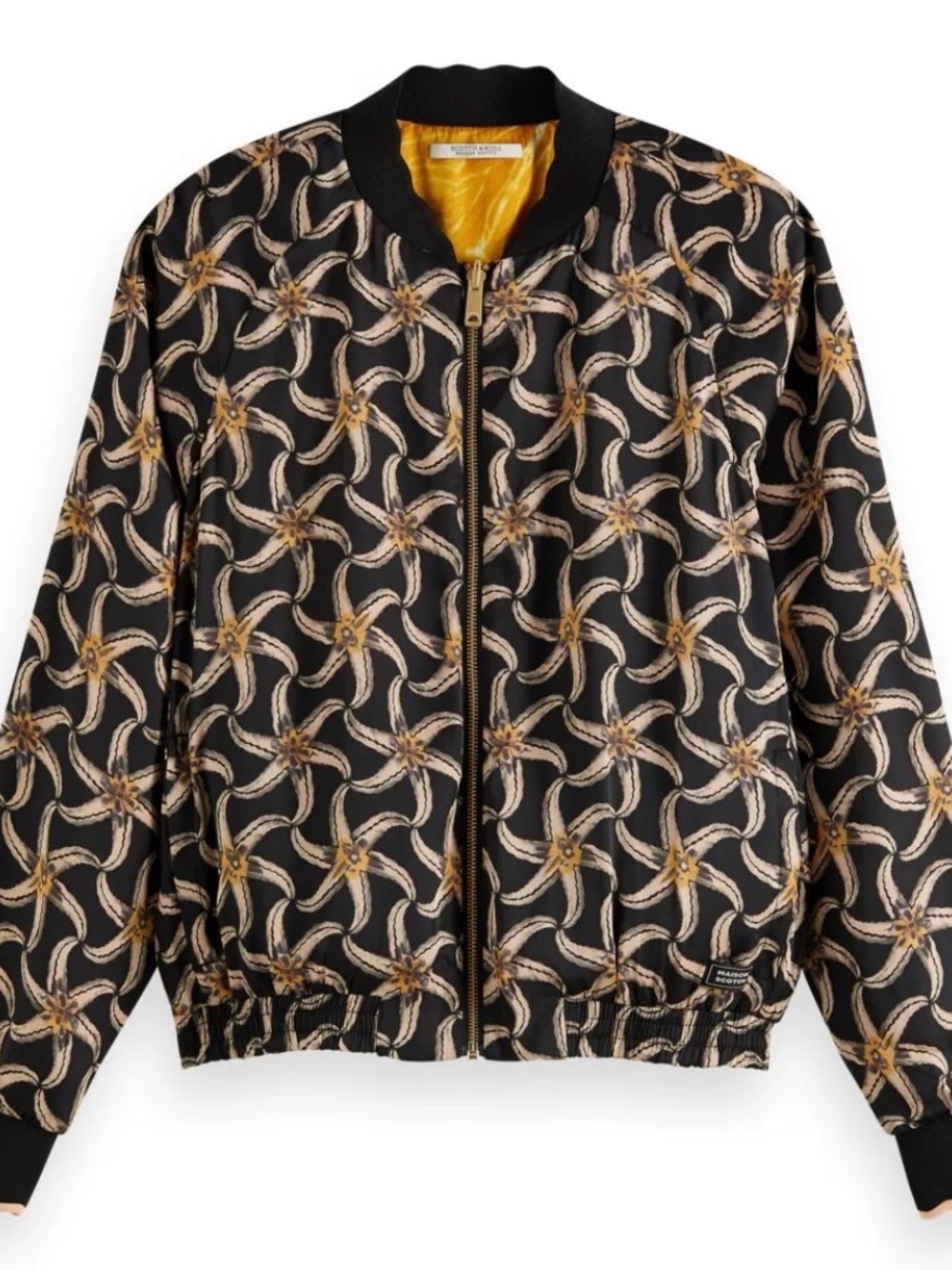 Scotch & Soda Black Bomber Jacket with Gold Pinwheel Pattern reversible